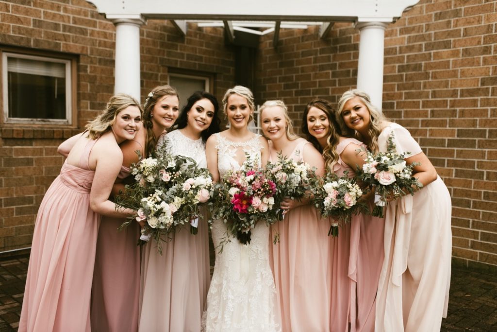 Fellowship Missionary Church, Bridal party pictures, summer bridesmaid dresses, blush bridesmaid dresses, rose bouquets,