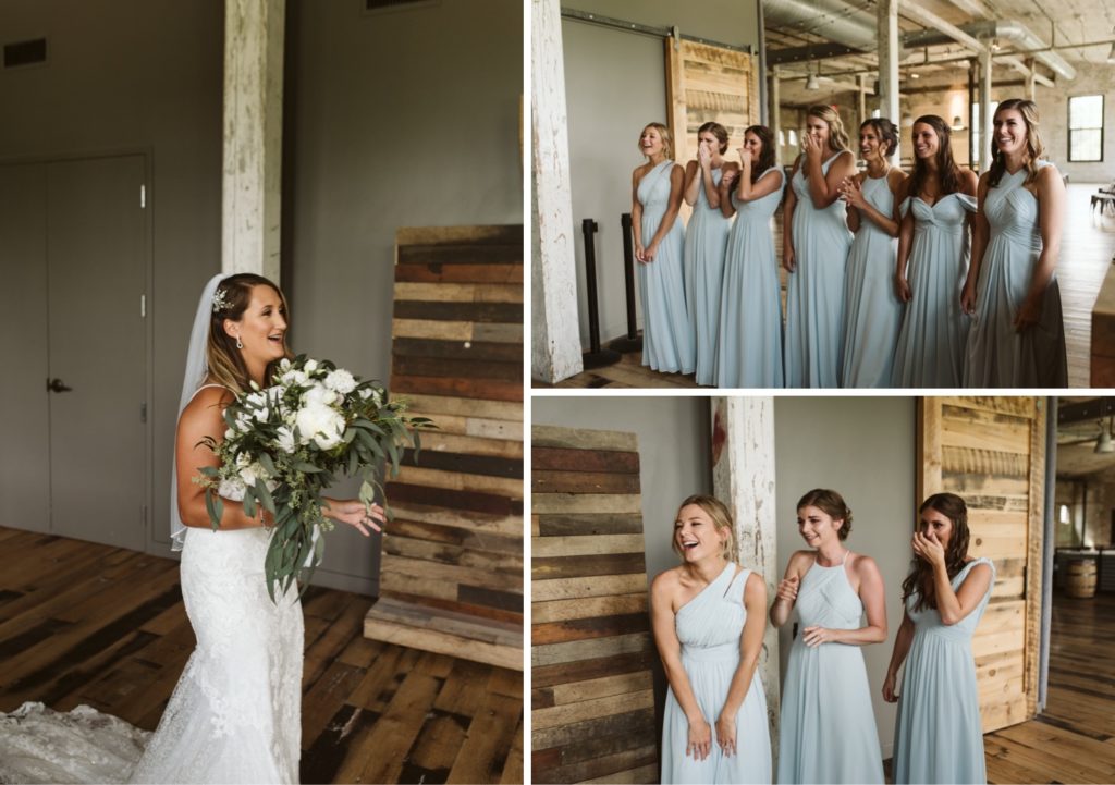 Indigo Lace Collective, Indigo Lace Collective Photography, Midwest Wedding Photographer, Documentary Wedding Photography, Michigan Wedding Photographers, Michigan Wedding Venues, Best Michigan Wedding Venues, Journeyman's Distillery, Michigan Distilleries, Distillery Wedding Venues, Brewing Co Wedding Venues, Wedding Venue Ideas, Rustic Wedding Venues, Wedding Venue Inspiration, Wedding Dress Inspiration, Lace Wedding Dress, Bridesmaid First Look, Bridesmaid Reveal Picture Ideas