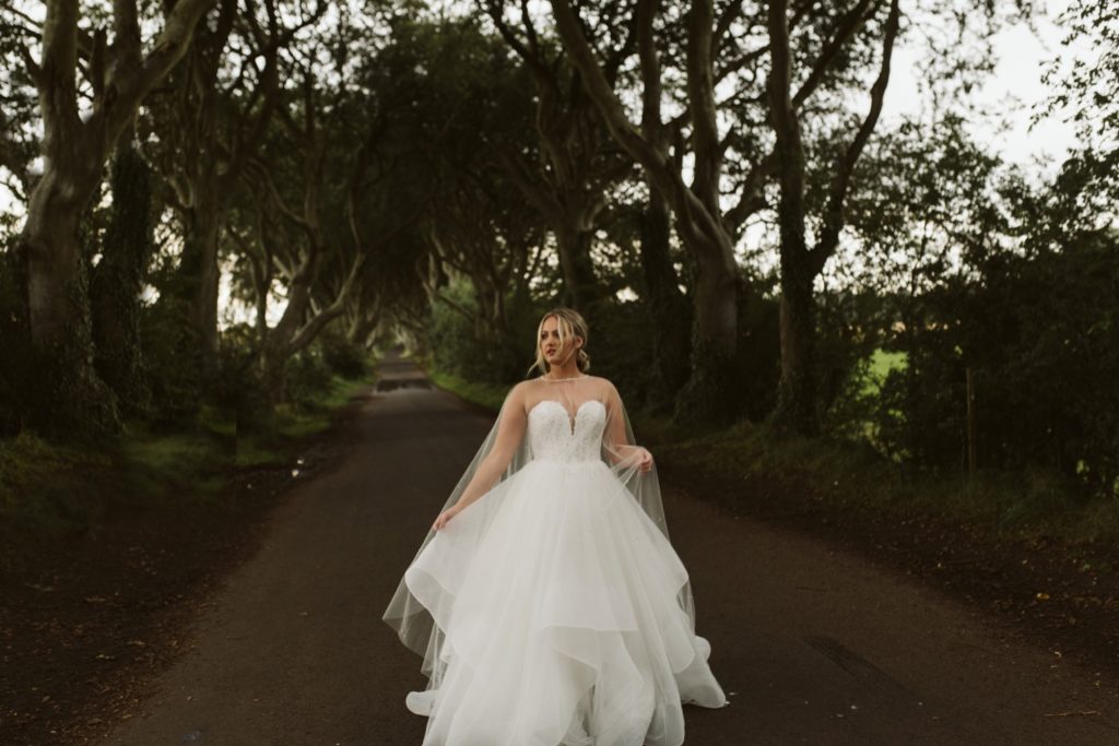 Indigo Lace Collective, One Fine Day Bridal and Gown Boutique, Sara Gabriel Veils, Dark Hedges Ireland, Game of Thrones, Dark Hedges from Game of Thrones, Northern Ireland, Northern Ireland Wedding, Ballgown Wedding Dress, Cape with Wedding Dress, Bridal Look Inspiration, Elopement Inspiration, Elopement Destination, Ireland Wedding Photography, Ireland Photographer, Northern Ireland Wedding, Northern Ireland Photographer, Bride Inspiration, Wedding Dress Inspiration, Unique Wedding Dress