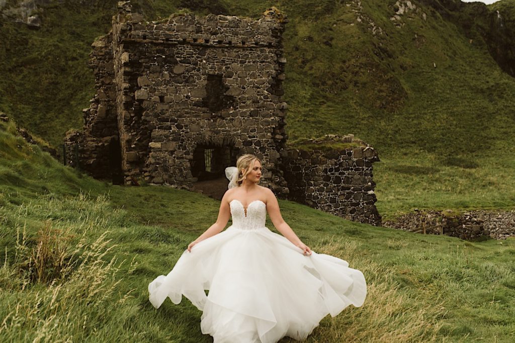 Indigo Lace Collective, One Fine Day Bridal and Gown Boutique, Kinbane Castle, Castles in Ireland, Kinbane Castle Ireland, Northern Ireland, Northern Ireland Wedding, Ballgown Wedding Dress, Bridal hair, Bridal Ponytail, Bridal Hairpiece, Bride Accessories, Bridal Look Inspiration, Elopement Inspiration, Elopement Destination, Ireland Wedding Photography, Ireland Photographer, Northern Ireland Wedding, Northern Ireland Photographer, Wedding Dress Inspiration, Unique Wedding Dress