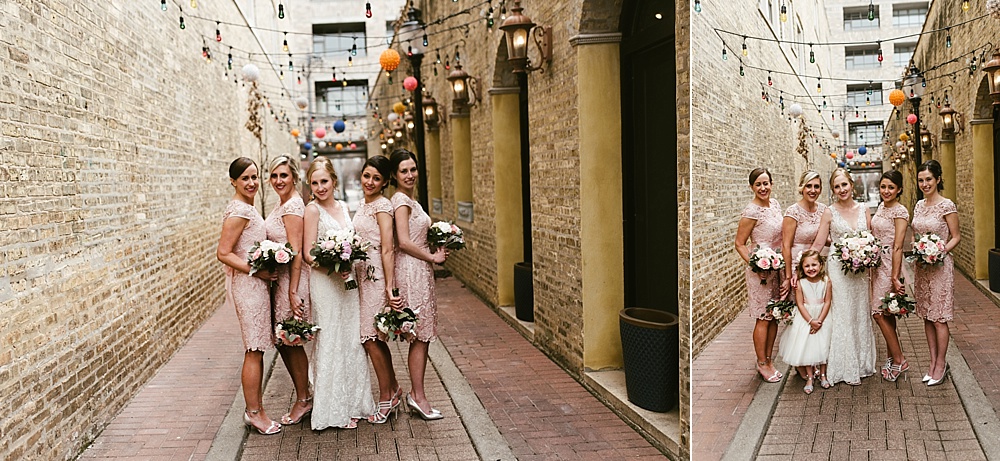 bridesmaids in chicago alleyway