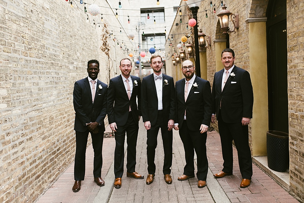 groomsmen in chicago alleyway