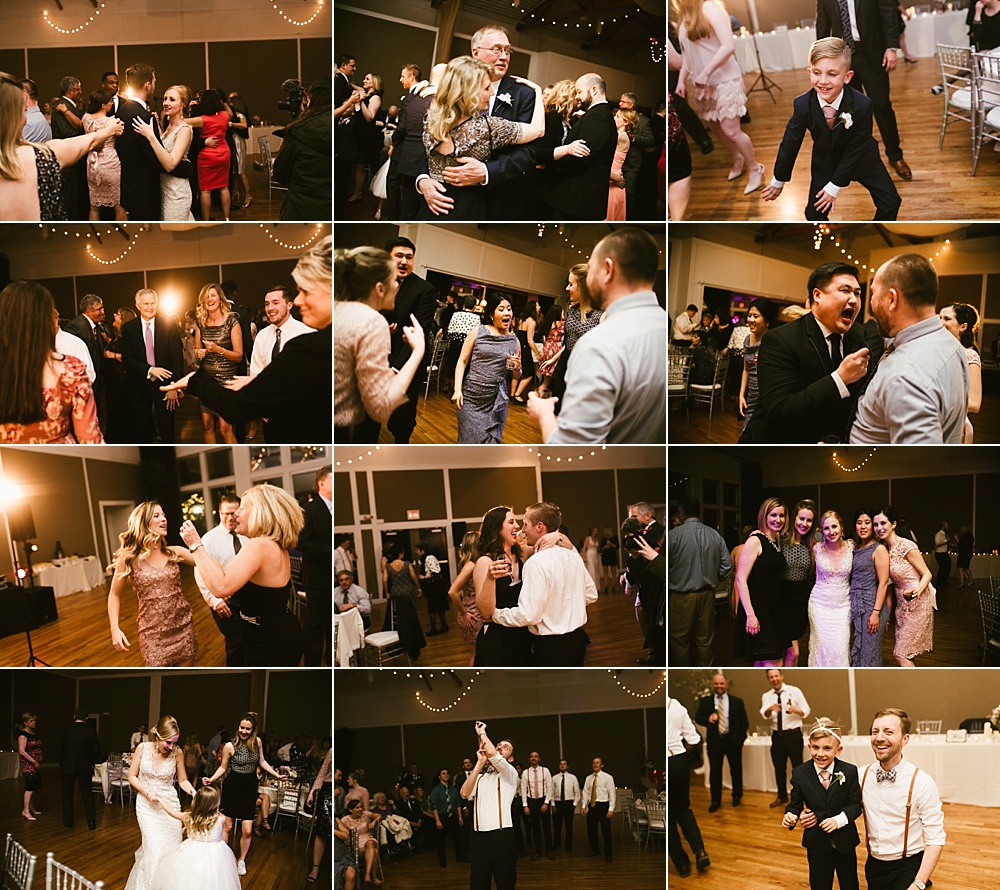 Collage of pictures from Chicago wedding reception open dancing.