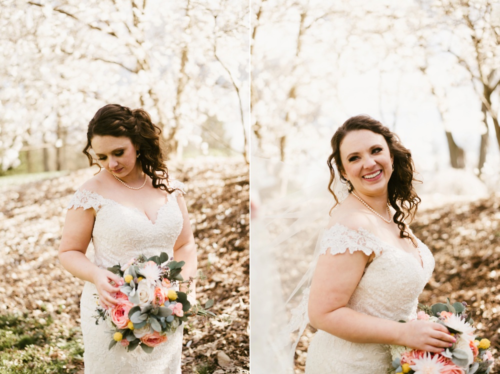 bride and cherry blossoms at sweeney park fort wayne