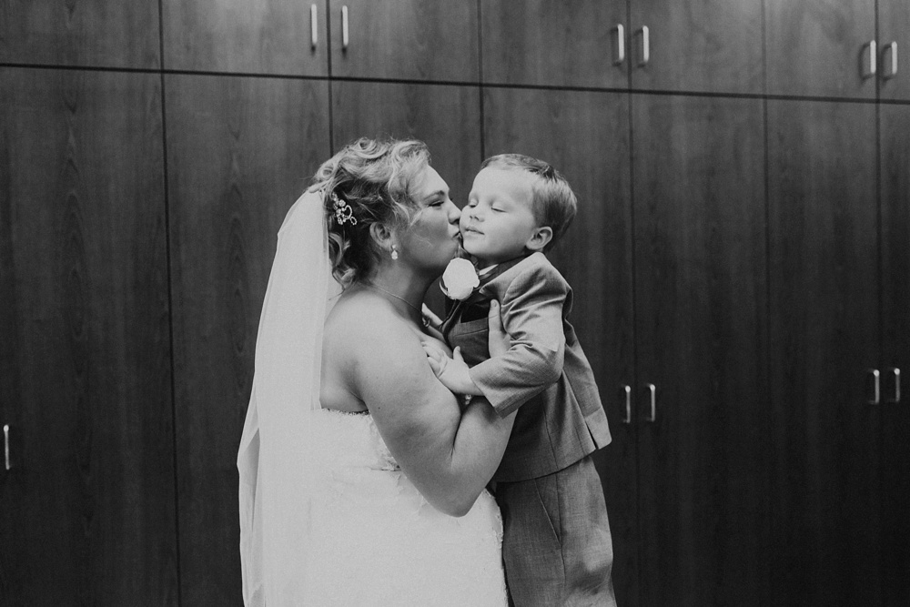 bride and son at st. anthony's catholic church