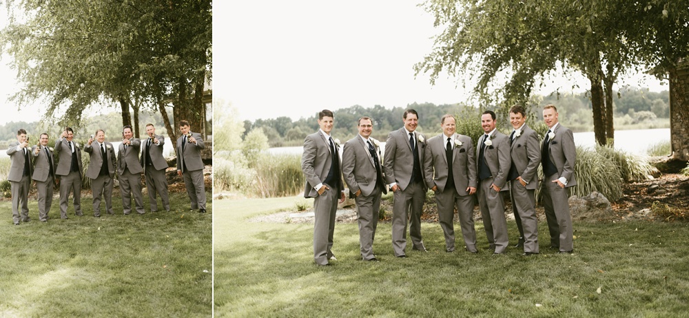 groomsmen and groom in gray tuxes at glendarin golf course