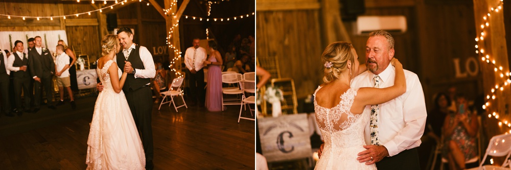bride dancing with her father at j weaver barn wedding