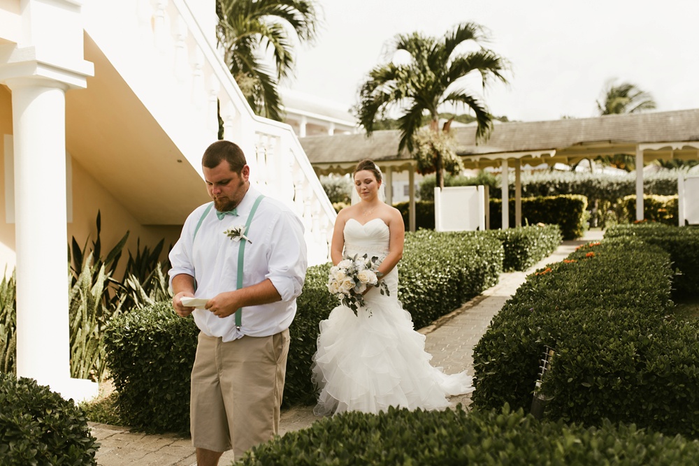 groom waiting for bride at first look ceremony at grand palladium jamaica wedding