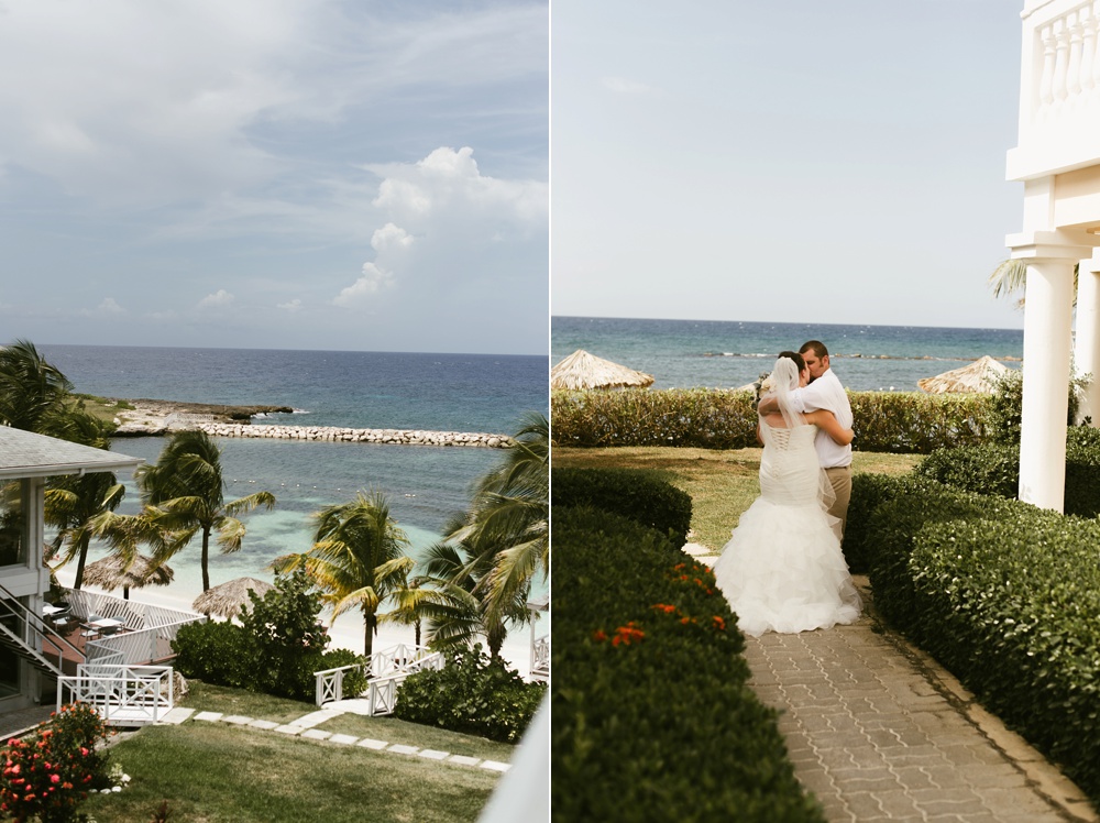 couple overlook beach at at grand palladium jamaica wedding