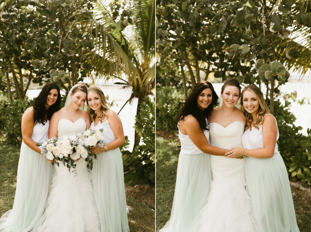 bride and bridesmaids in seafoam tulle skirts and express tops at grand palladium jamaica wedding