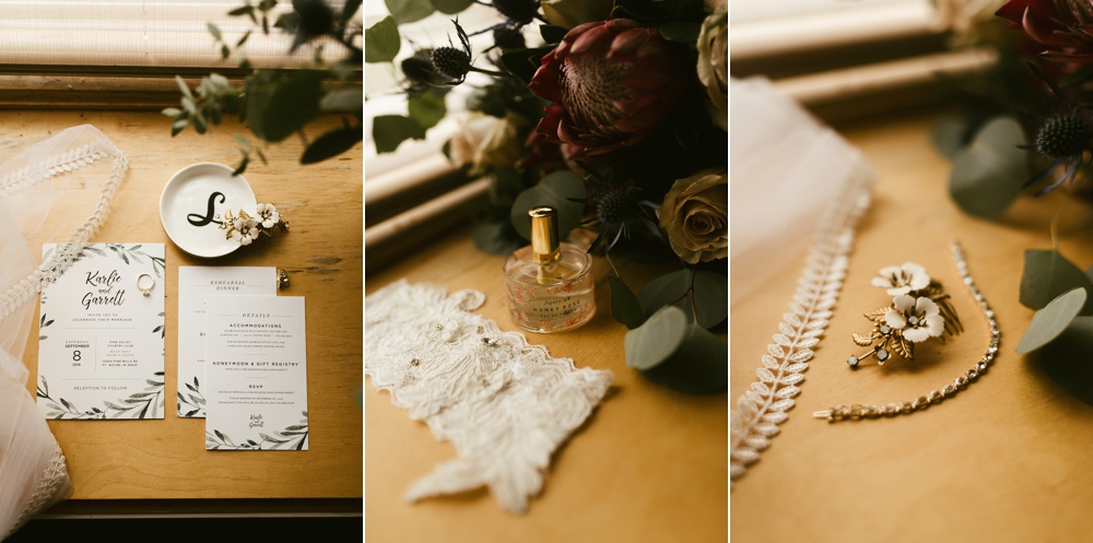 wedding invitations, perfume and lace at pine valley country club wedding