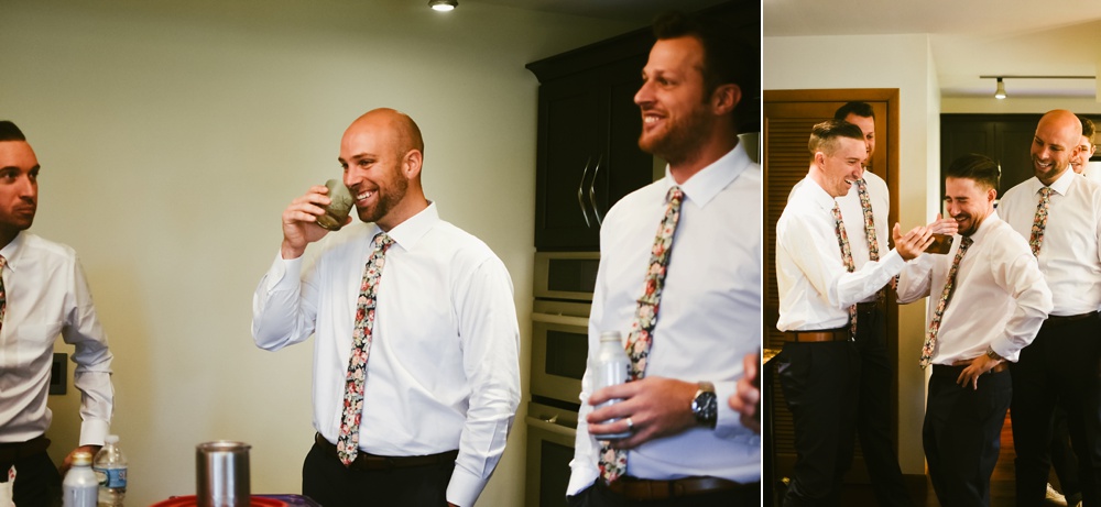 groomsmen laughing and drinking