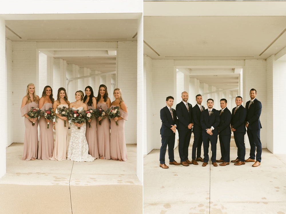 bridesmaids and groomsmen with couple at pine valley country club wedding