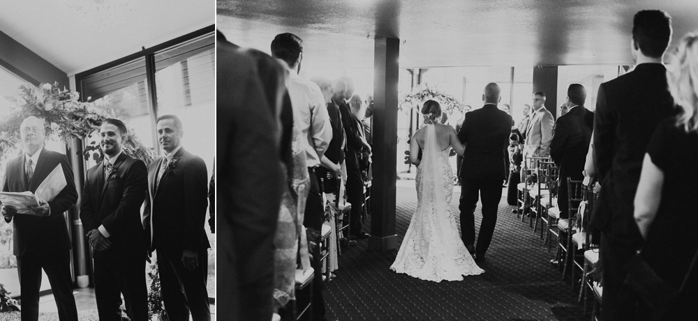 father of the bride and bride walking down the aisle at pine valley country club wedding