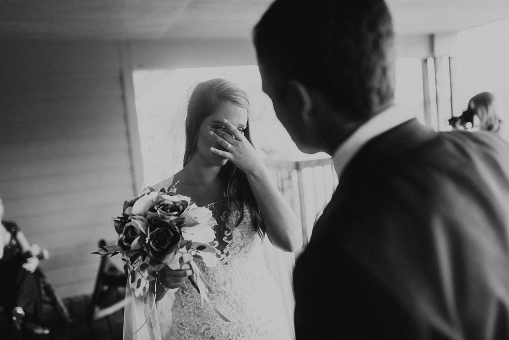 bride crying at first look at metea county park fall wedding