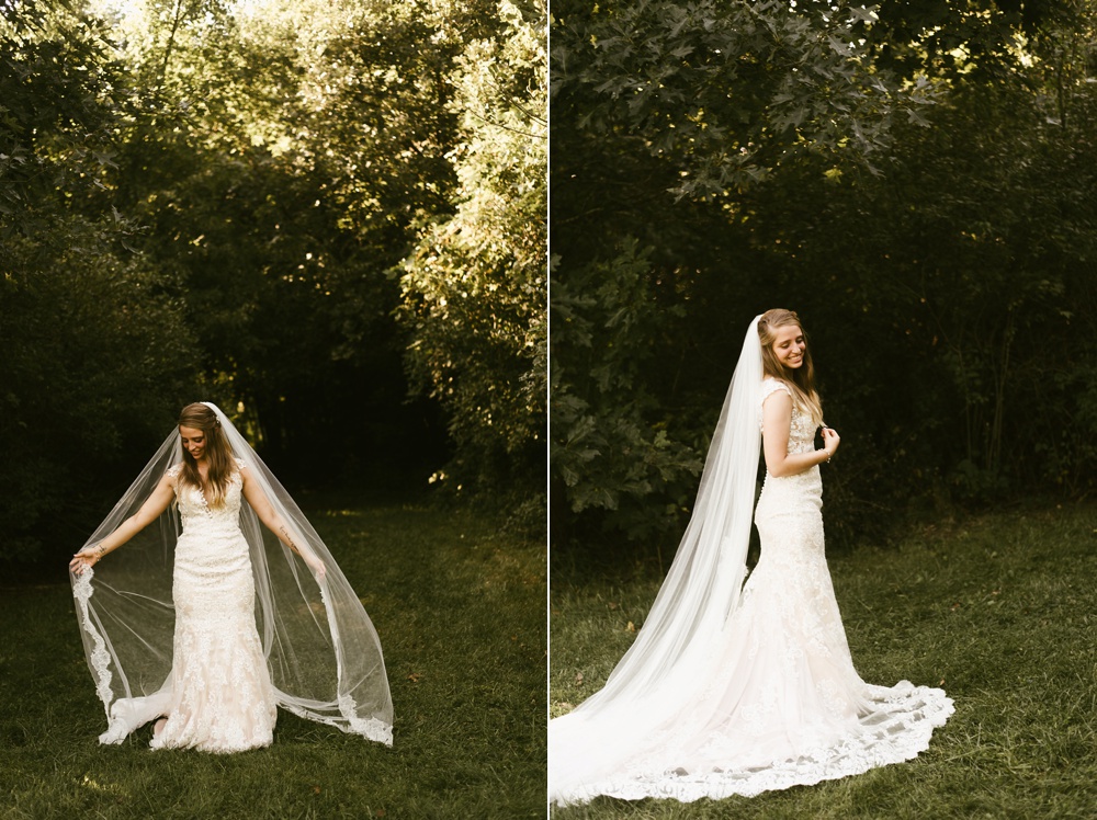 bride in one fine day lace dress at metea county park fall wedding