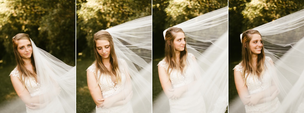 bride with veil at metea county park fall wedding
