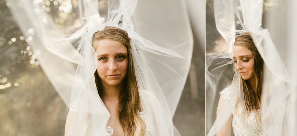 bride with lace and tulle veil at metea county park fall wedding