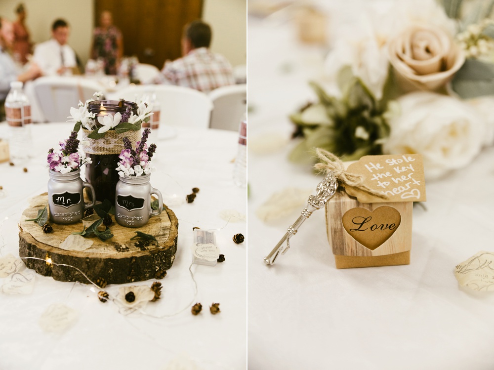 rustic centerpieces and table decorations at metea county park fall wedding