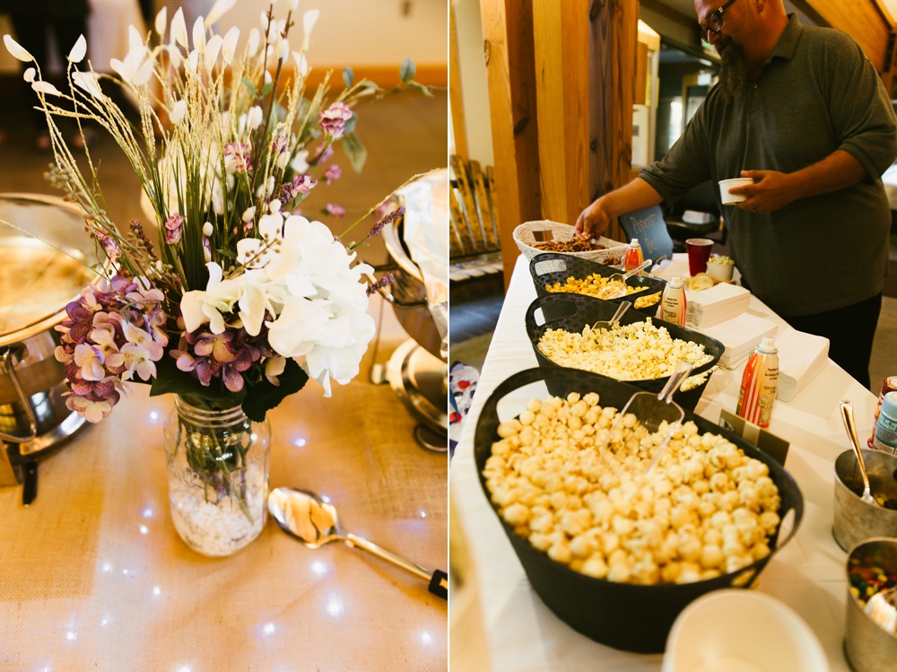 flower centerpieces and popcorn at metea county park fall wedding