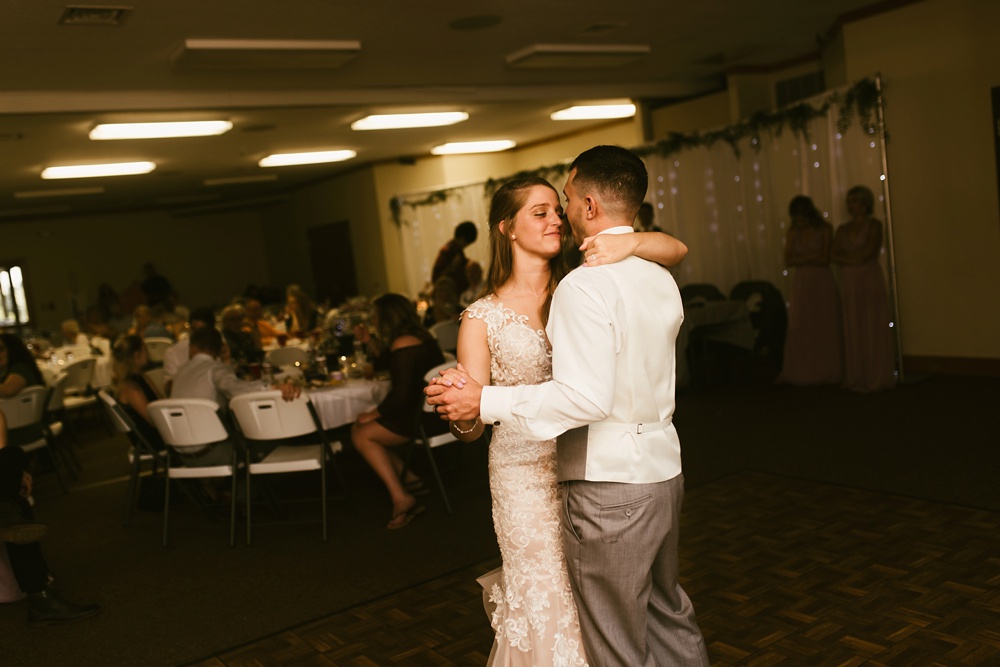bride and groom first dance at metea county park fall wedding