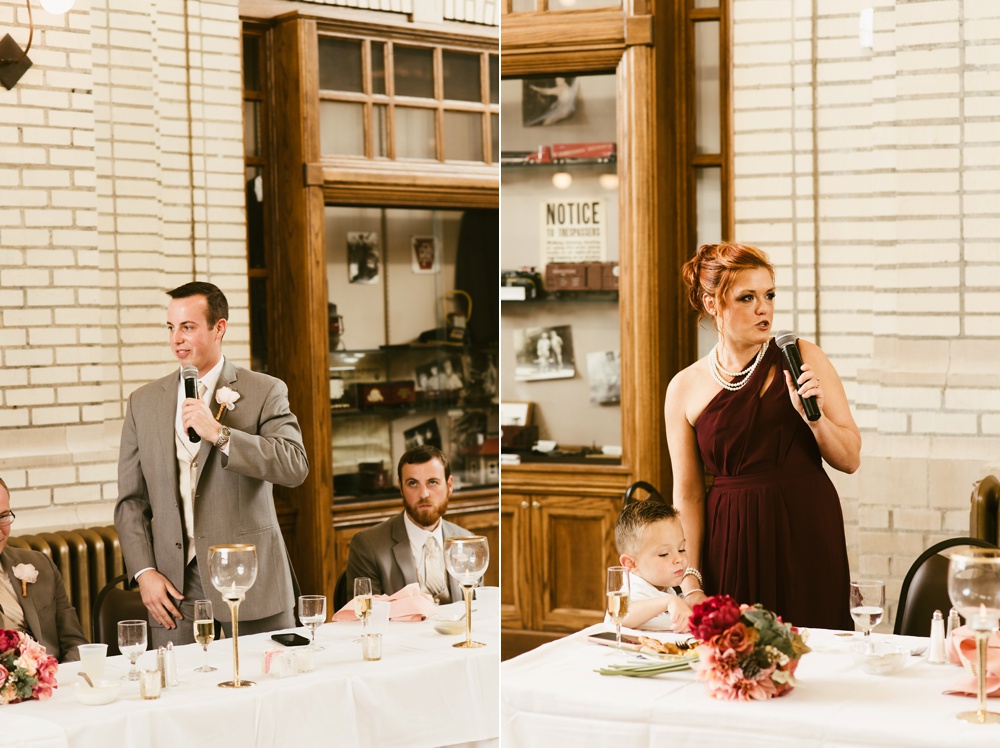 maid of honor and best man speeches at baker street train station wedding