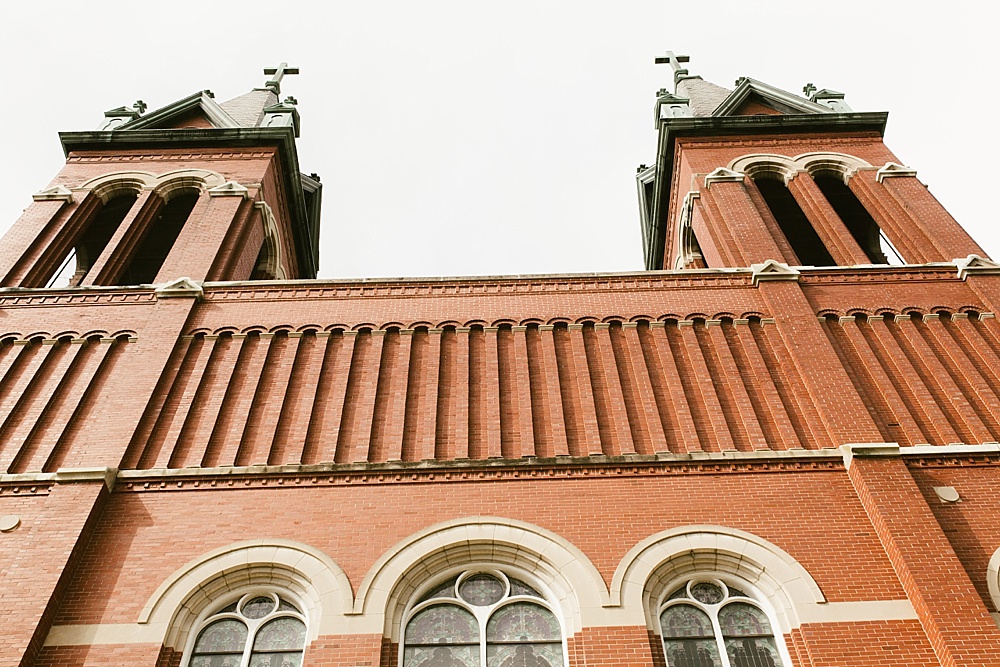 church steeples and windows at precious blood catholic church weddiing