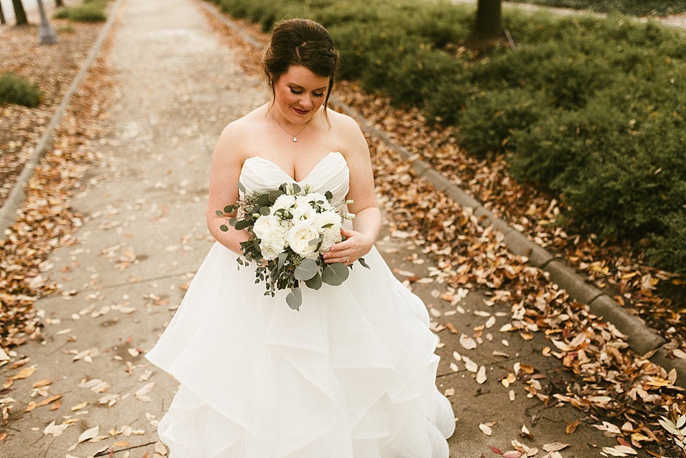 bride in ellens bridal and dress boutique ballgown at headwaters park fall wedding