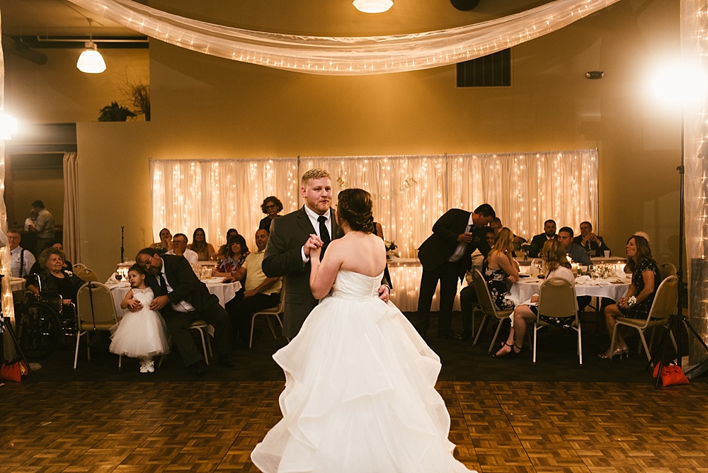 bride and groom first dance at bergstaff place fall wedding