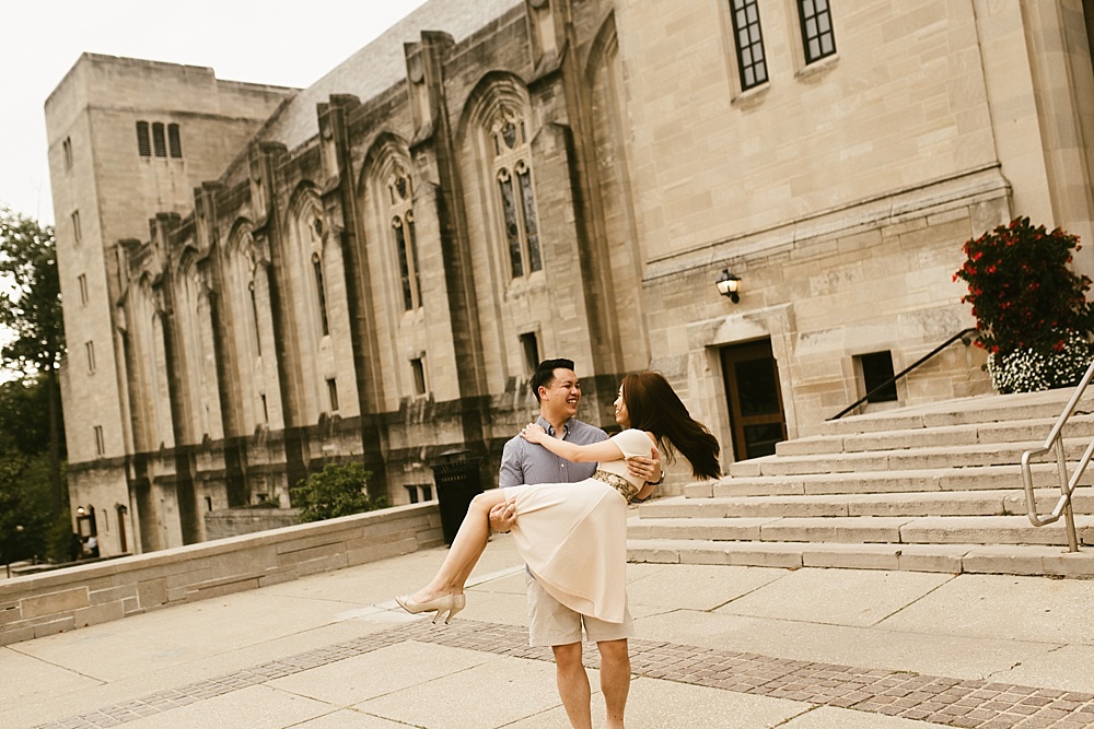 couple dancing at indiana university bloomington engagement session