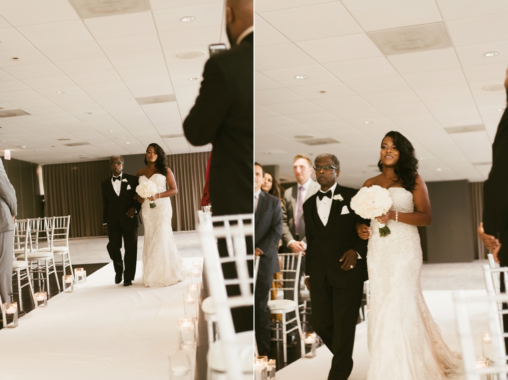 bride walking down the aisle at skydeck willis tower wedding