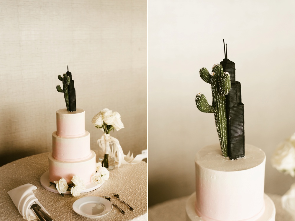 cactus cake at reception at skydeck willis tower wedding