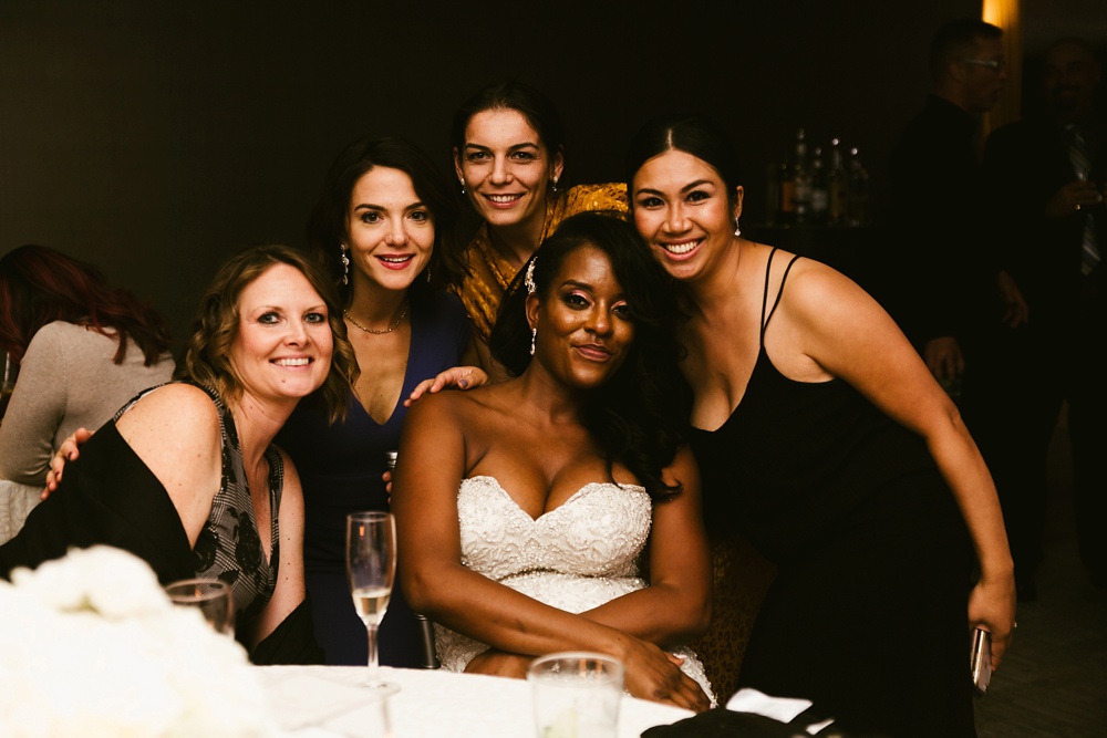 Chicago wedding reception guests with bride.