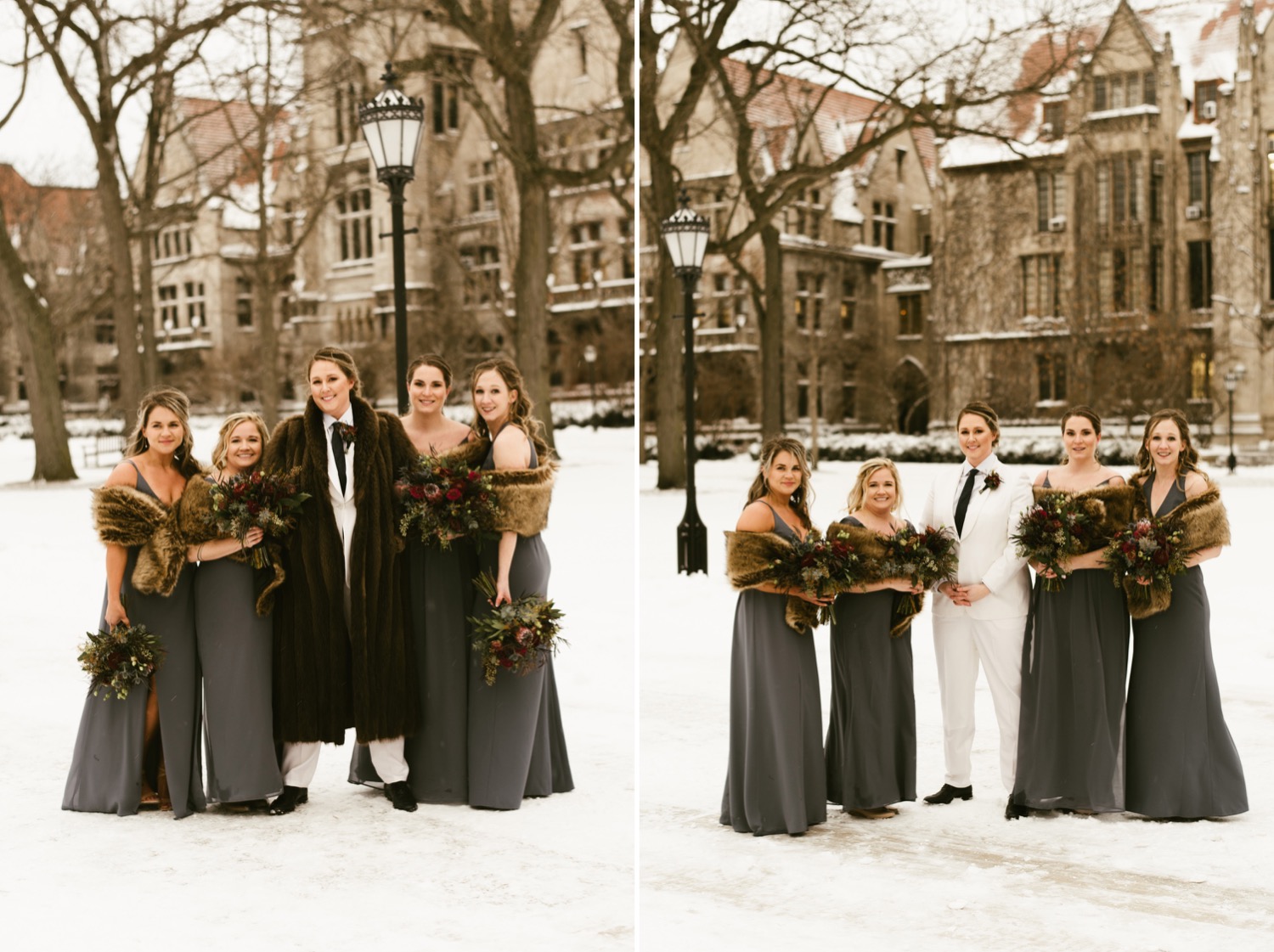 Chicago snowy wedding party photos