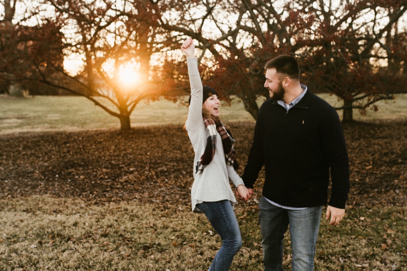 couple dancing at golden hour at downtown fort wayne engagement session