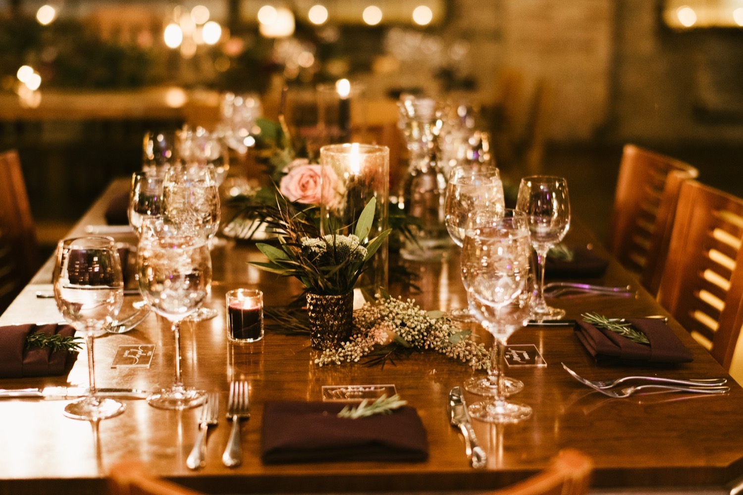 Chicago romantic wedding reception table setting.