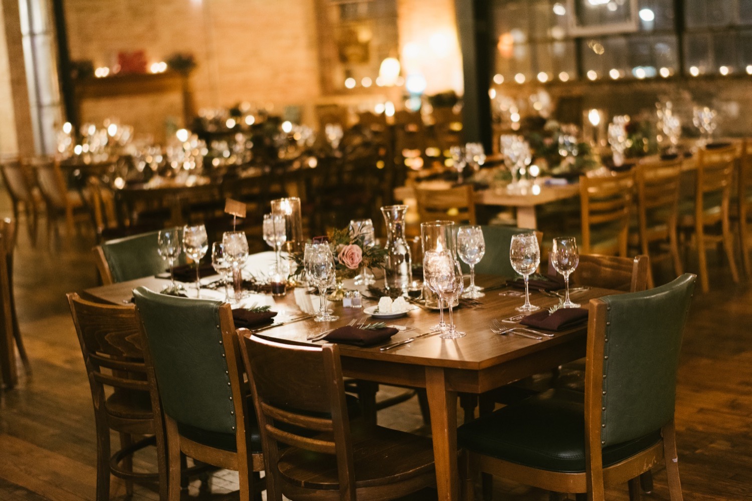 Chicago romantic wedding reception industrial table setting.