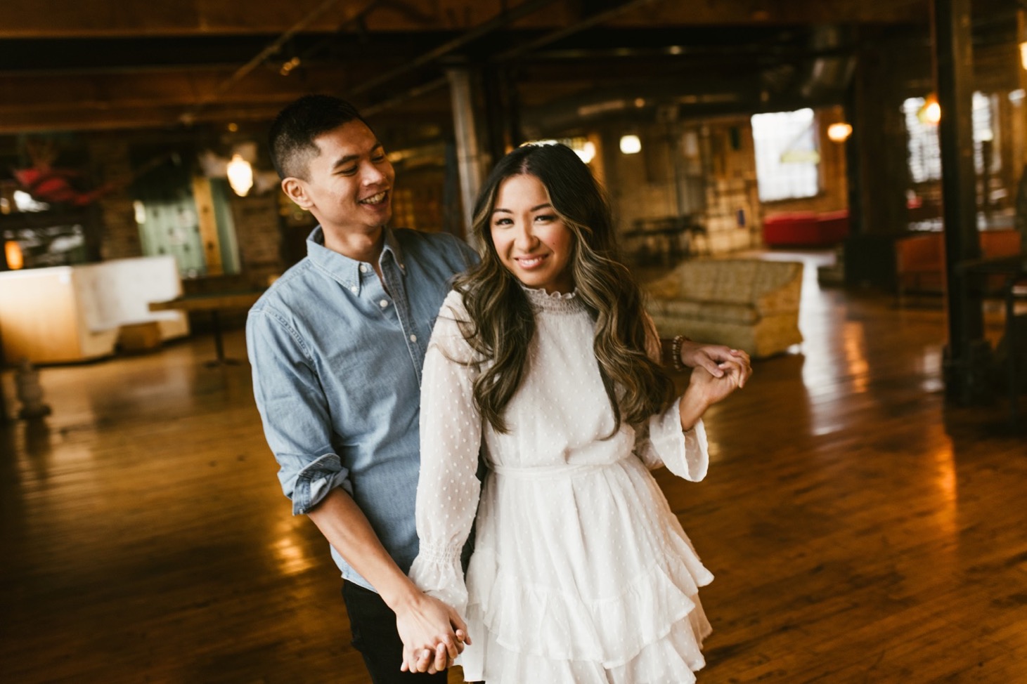Chicago couple at industrial location engagement pictures.