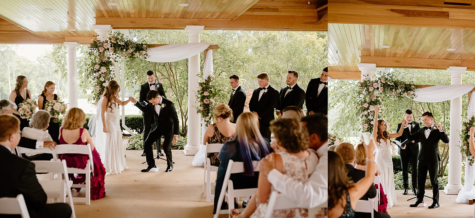 Groom smashing a glass during their Jewish wedding ceremony in Fort Wayne. 