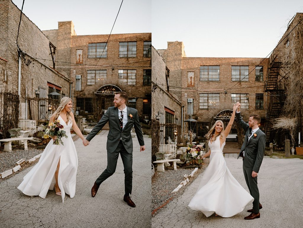 Couple dancing surrounded by buildings by midwest photographer Indigo lace 