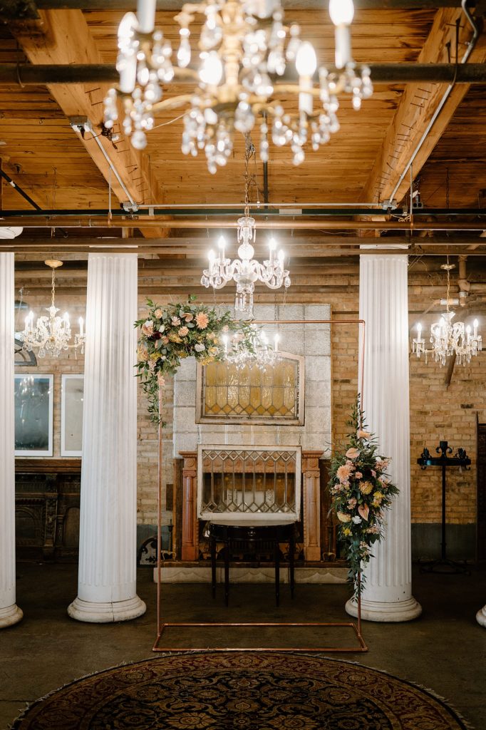 Ceremony area with chandeliers by midwest photographer indigo lace 