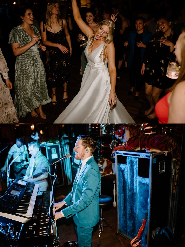 Bride dancing to live music at reception by photographer Indigo lace 