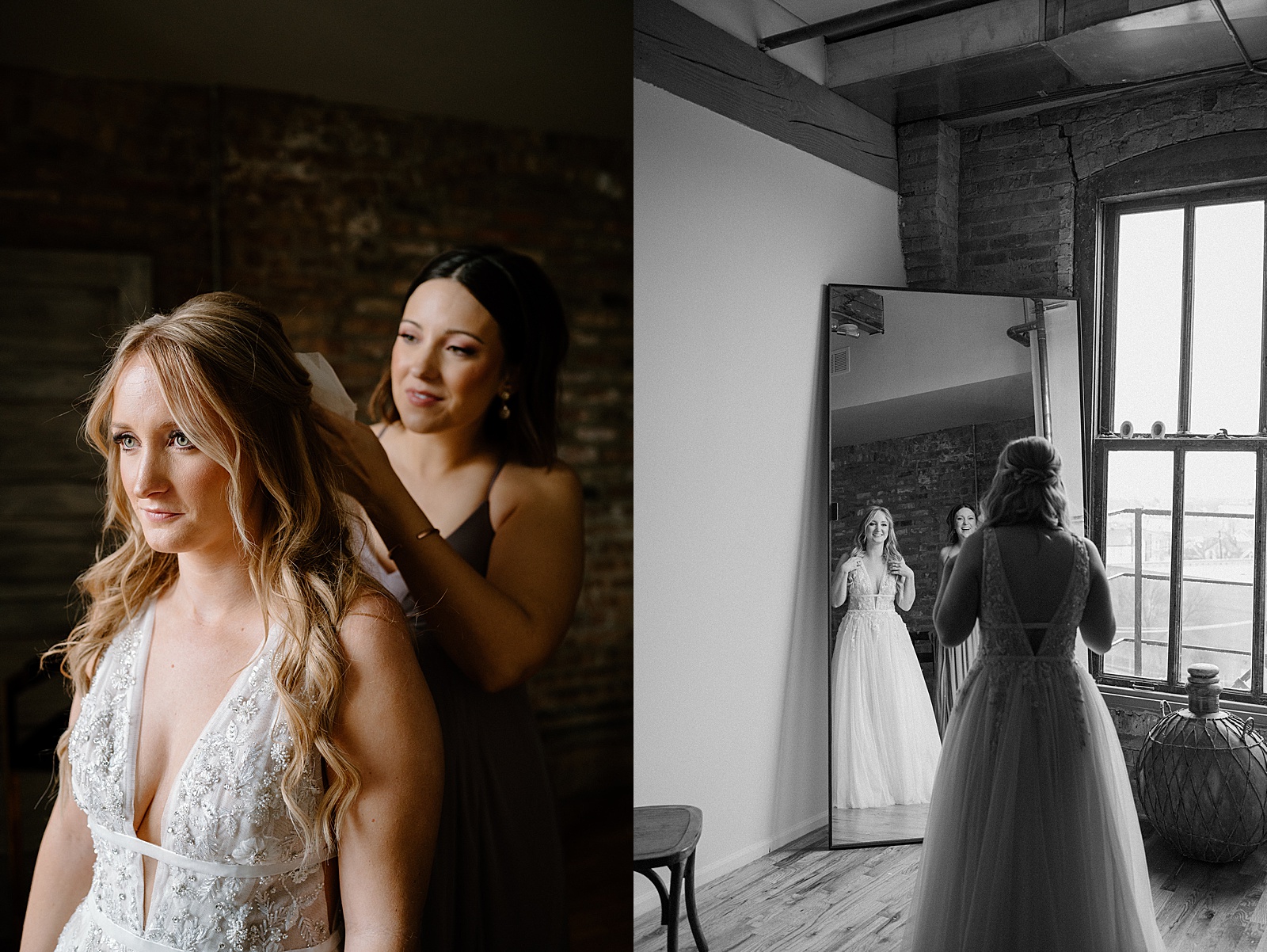 Bride getting ready before her wedding at Lacuna Lofts