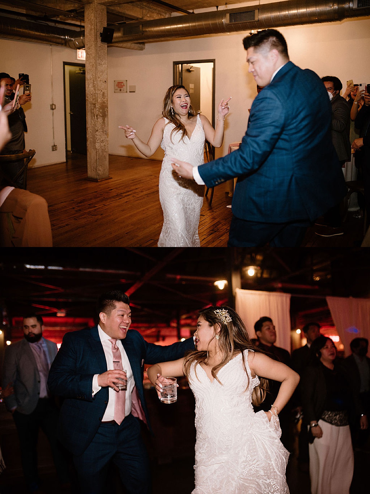 Bride and groom dance and celebrate at Chicago wedding venue reception shot by Indigo Lace Collective