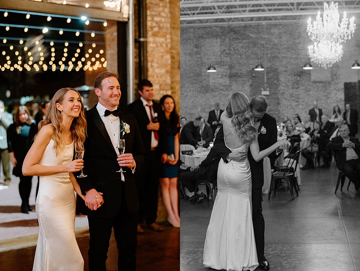 elegant bride and groom celebrate at reception in The Clark shot by Chicago wedding photographer