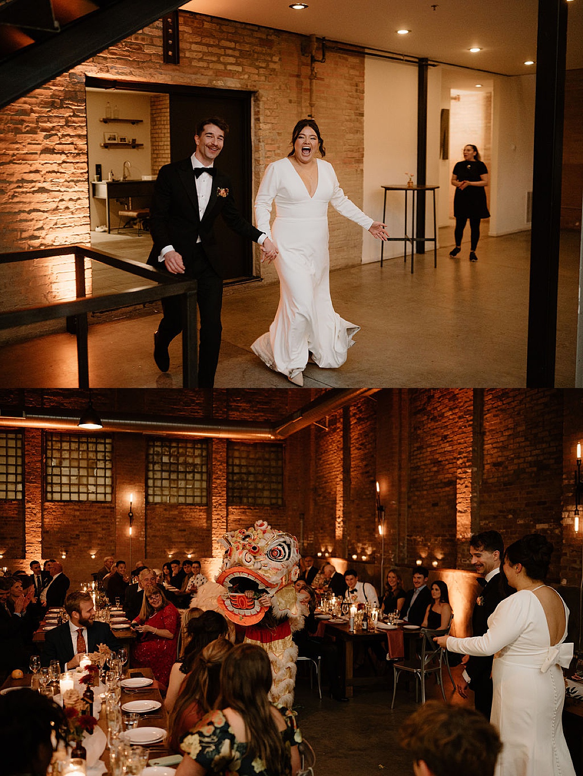 bride and groom arrive at urban chic venue during asian american reception shot by Indigo Lace Collective