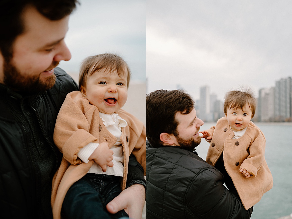 dad and baby girl laugh during fall fun family photos with Indigo Lace Collective