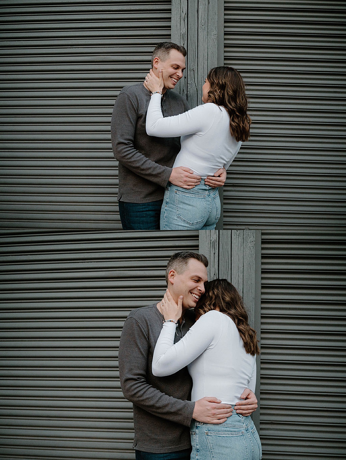 Young Chicago couple hug and laugh during engagement shoot with Indigo Lace Collective