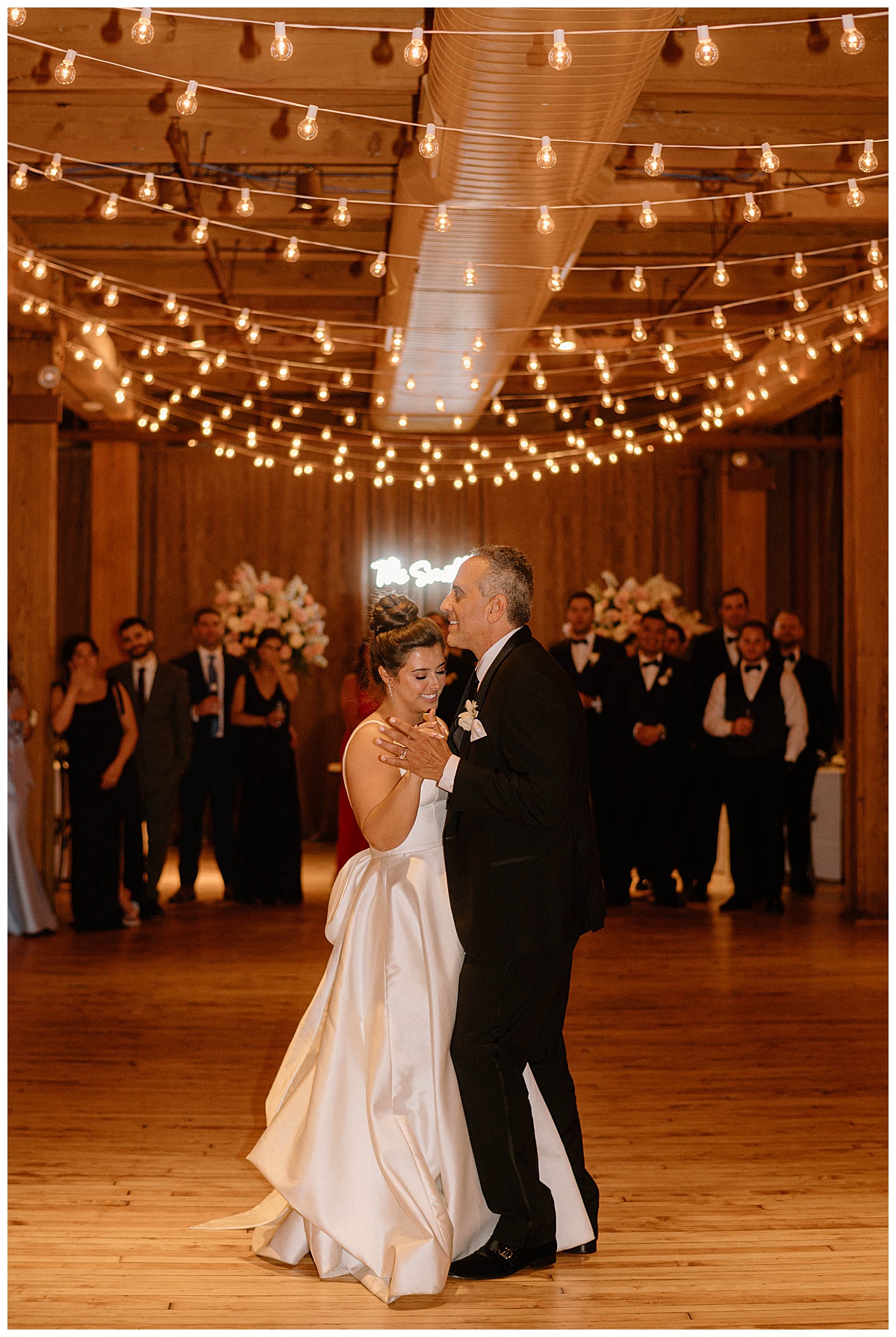 father dances with daughter during reception at Bridgeport Art Center wedding