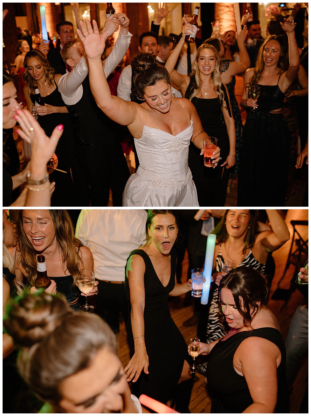 guests dance and drink during reception by Chicago photographer